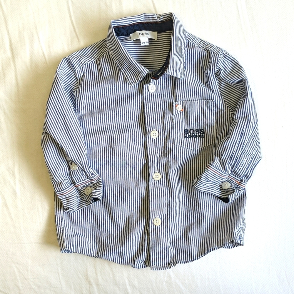 Hugo Boss striped collared button down dress shirt 12 months baby boy